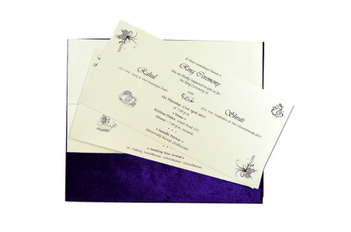 Purple Velvet Jewelled Wedding Card MCC 6647 Top Inside View