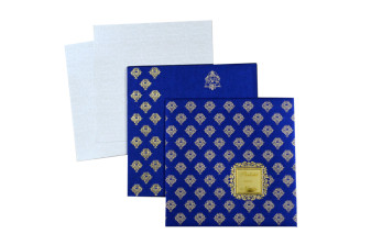 Designer Golden Print Wedding Card LM 111 Blue