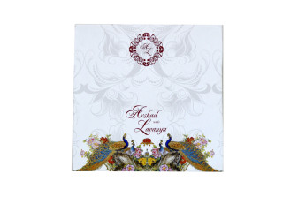 Peacock Theme Padded White Wedding Card LM 190